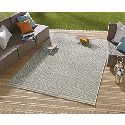 Image of bougari Indoor and Outdoor Rug Diamond, Polypropylene, Grey cream, 80 x 150 cm