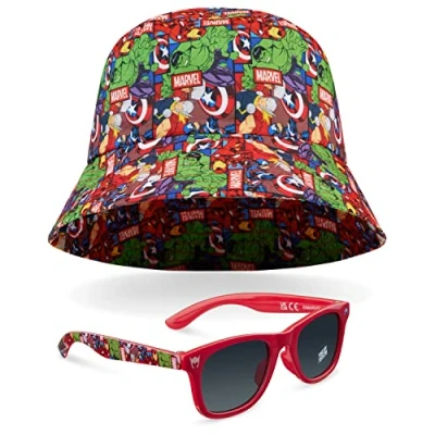 Image of Marvel Kids Bucket Hat and Sunglasses Set, Lightweight Sun 100% UV Protection Gifts (Multi Marvel)