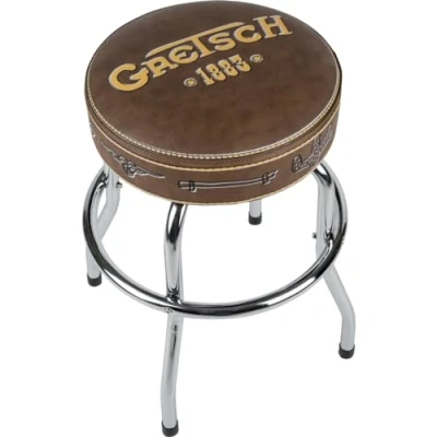 Image of Gretsch &quot;1883&quot; Barstool, Perfect for Guitar Players and Fans, Matte Yellow Logo Foam Padded, 24&quot;, Brown