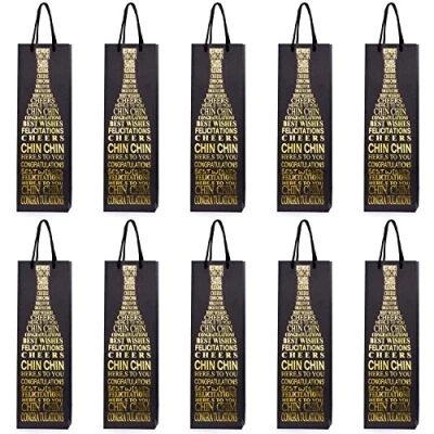 Image of 10 gift bags bottle for wine prosecco and champagne 15.75 x 4.72 3.54 inch 40 12 9 cm Congratulations II