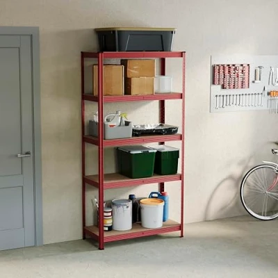 Image of Home Vida 5 Tier Layer Shelf Storage Shelving Rack Heavy Duty Kitchen Garage Racking 875 Kgs Capacity, Red