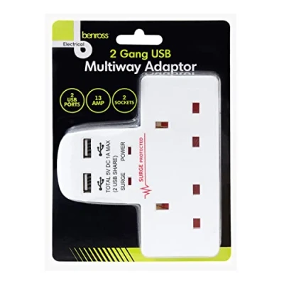 Image of Benross 2G Dual USB Surge Protected Wall Adaptor Socket