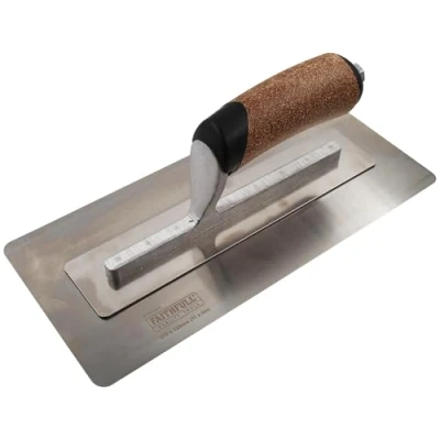 Image of Faithfull FAIPTFLEX11C Flex Finishing Trowel, High Grade Stainless Steel Plastering Hand Tool with Ergonomic Cork Handle 275mm (11)