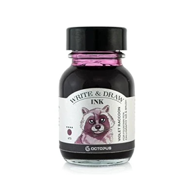 Image of Octopus Write and Draw Ink 479 Violet Raccoon Waterproof for Writing Drawing Calligraphy Ink, Lightfast Fountain Pens, Purple, 50 ml