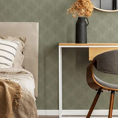 Image of Superfresco Easy Serpentine Geometric Sage Wallpaper Paste The Wall Folded Silk Optical Patterned Ogee Design Feature or 4 Suitable for Any Room