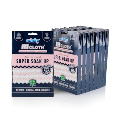 Image of Minky M Cloth Super Soak Up Multipack Microfibre Cloths, Pack of 9, Ultra Absorbent, Powerful Water Absorbing Anti bacterial Cleaning Cloth, Multiuse Duster, Quick Dry (Pink)
