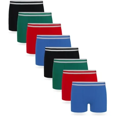 Image of FM London 8 Pack Boys Boxers with Elastic Waistband Classic assorted 13+ Years UK