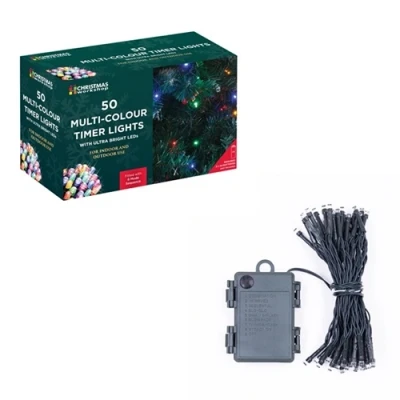 Image of Christmas Workshop 50 LED Battery Operated Timer Lights Multi Colour