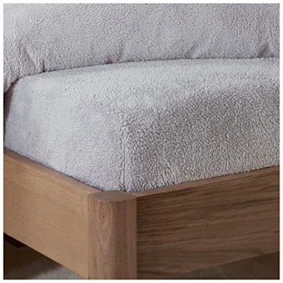 Image of Sleepdown Teddy Fleece Plain Thermal Warm Cosy Super Soft Bedsheet Bed Linen Grey, Double Fitted Sheet