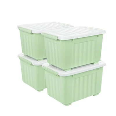 Image of Cetomo 35L*4 Storage Boxes with Wheels, Plastic Box Lid, Latching Buckles, Click Closure, Stackable, Nesting, Durable Organizer for Home Office Clothes, Green, 35L 4 Pack