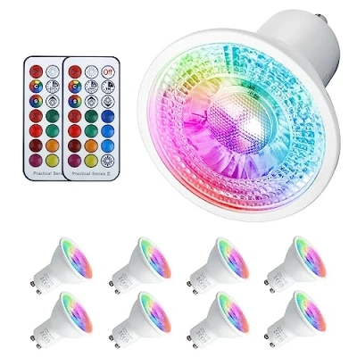 Image of VARICART GU10 Colour Changing LED Bulbs, 5W Dimmable Spot Light Bullb, 12 RGB + Warm White 3000K, 5 Modes, Built in Memory with Remote, 35W 50W Equiv. for Everyday &amp; Mood Lighting (8 Pack)