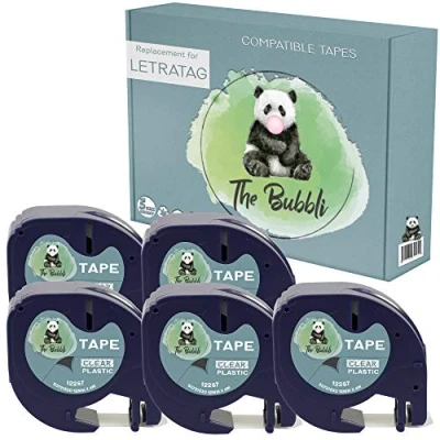Image of The Bubbli Original 12267 S0721530 S0721550 Black on Clear Compatible Plastic Label Tapes for DYMO LetraTag LT 100H 100T 110T QX50 XR XM 2000 Plus (12mm x 4m 5 Pack)