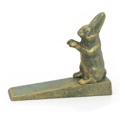 Image of Wrought Iron Hare Door Wedge Vintage Style Rabbit Stopper Metal Animal Doorstop 16cm