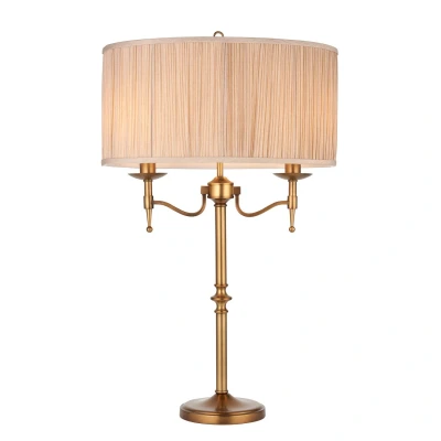 Image of Stanford 2 Light Table Lamp Antique Brass with Beige Shade, E14