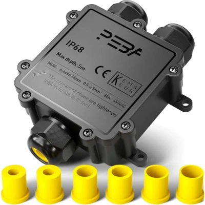 Image of PEBA® IP68 Waterproof Junction Box,Waterproof Cable Connector Outdoor, 3 Way Outdoor Connectors, Wire Connector,Extension Electrical Protector for Diameter Ø4mm 14mm Black(1 Pack)