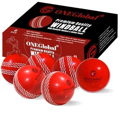 Image of ONEGlobal Premium Windball Soft Cricket Ball Durable, Colour Seam, Realistic Bounce &amp; Swing Wind for Indoor Outdoor Coaching, Practice, Garden Beach (6Pack ORANGE)