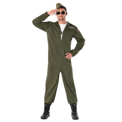 Image of Fun Shack Fighter Pilot Costume Men Aviator Jet Flight Suit Halloween Costumes for Adult Medium