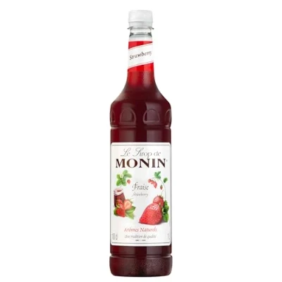Image of MONIN Premium Strawberry Syrup 1L for Cocktails and Mocktails. Vegan Friendly, Allergen Free, 100% Natural Flavours Colourings