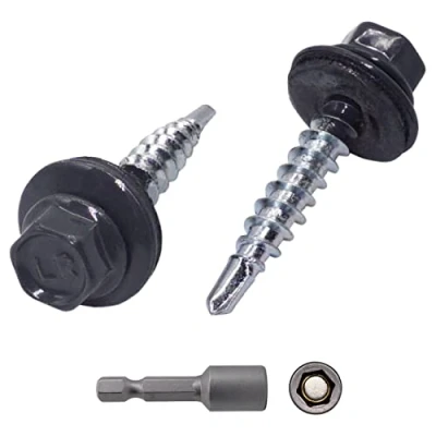 Image of (Pack of 250 pcs) Metal Roofing Screws, 4.8 x 35 mm Painted Self Drilling Screws With EPDM Washers, Sheet Hex Screw (250, Anthracite Grey RAL 7016)