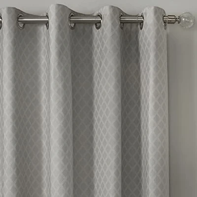Image of Dreams &amp; Drapes Woven Croma Jacquard Pair of Eyelet Curtains 66&quot; Width x 72&quot; Drop (168 183cm) in Silver