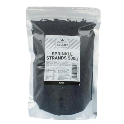 Image of Culpitt Select Sprinkles Black Sugar Strands, Cake Sprinkle Decorations For Cakes, Cupcakes, Cookies, Ice Cream, and Desserts 500g