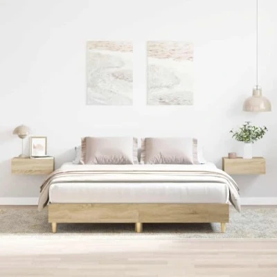 Image of vidaXL Bed Frame Double 140x200 cm Sonoma Oak Modern Bedroom Furniture