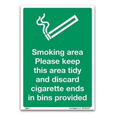Image of Smoking area, keep tidy Sign A4 1mm Rigid Plastic Prohibition Safety Information