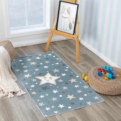 Image of Livabliss Star Washable Kids Rug Childrens for Bedroom 80x150 cm, Machine Girls &amp; Boys Rug, Playroom Nursery Rugs Girl or Boy Room Baby Carpet, Grey