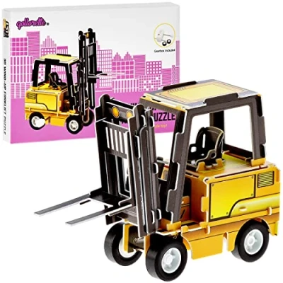 Image of qollorette Wind Up Toy Vehicle, Assemble 3D Puzzle Forklift Construction Truck Kids Learning Educational Building Mini Pull Back for Children Boys &amp; Girls