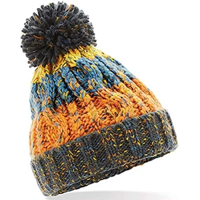 Image of Beechfield Junior Corkscrew Pom Beanie Stripe Design Retro Blues
