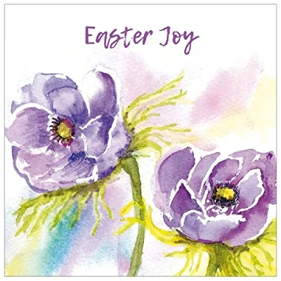 Image of Religious Easter Cards Purple Flowers, pack of 5 with white envelopes, Bible verse inside these Christian cards, by Just Direct