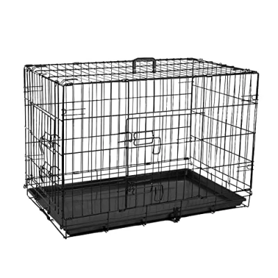 Image of Yesuitme 30inch Dog Crate, Puppy Cage Folding 2 Door Crate with Removable Tray, Medium 30 inch Black Metal Training Pet Carrier (M 30inch)