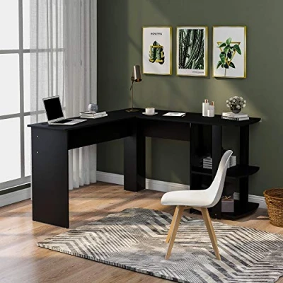 Image of ModernLuxe Computer desk, L shaped Desk,Large PC Laptop Table Corner Desk with Monitor Stand and CPU Stand,Gaming Writing for Office Home, Easy to Assemble (Black, Shaped)