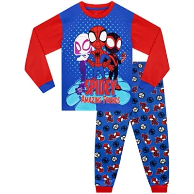 Image of Marvel Boys Spiderman Pyjamas Long Sleeve Pyjama Set for Kids Blue 7 8 Years