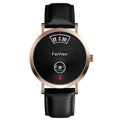 Image of FeiWen Mens Fashion Unique Analog Quartz Watches Simple Design Stainless Steel Case Elegant Wrist Watch (Gold 2)