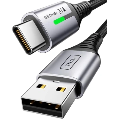 Image of INIU USB C Charger Cable 2m 3.1A Type Fast Charging, Braided A to Phone USBC for iPhone 16 15 Pro Samsung Galaxy S22/S21/S20/S9 Huawei P9 Pixel 7/6 iPad Switch PS5 etc.