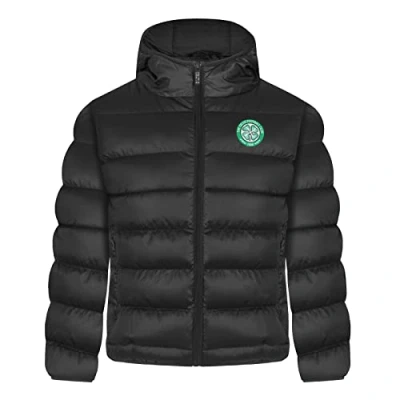 Image of Celtic FC Official Football Gift Boys Quilted Hooded Winter Jacket 12 13 Years Black