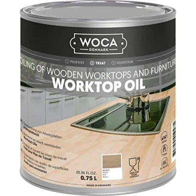 Image of WOCA Denmark Worktop Oil White 750 ml Finish &amp; Restore Wood Butcher Block countertops, Cutting Boards, Kitchen Furniture and Other Items Naturally. Food Contact Safe