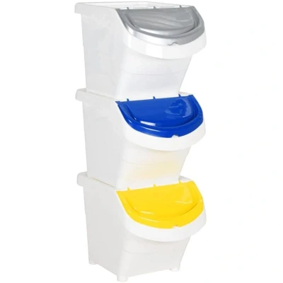 Image of vidaXL Stackable Waste Bins with Lids 3 pcs White PP 78 L