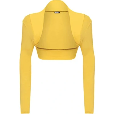 Image of WearAll Womens Plus Size Plain Long Sleeve Cropped Ladies Shrug Bolero Cardigan Top Yellow 20/22