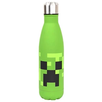 Image of Minecraft Water Bottle Stainless Steel with Green Creeper Design Kids Bottles, Reusable 750 ml Merchandise