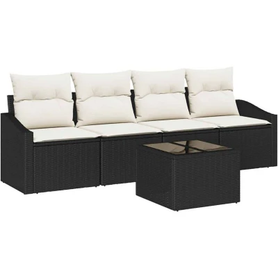 Image of vidaXL 5 Piece Garden Sofa Set with Cushions Black Poly Rattan
