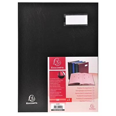Image of Exacompta Ref 24241E Direction Signature Book 240 x 320mm in Size, Suitable for Storing A4 Documents, Plastic Cover &amp;,300gsm Interior, 24 Compartments Black