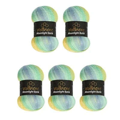 Image of Moonlight Glitter Batik Simli 5 x 100 g Knitting Wool 500 for and Crocheting 20% Metallic Turkish Gradient (3070 Yellow Turquoise Blue)