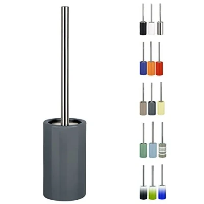 Image of Spirella &quot;Tube toilet brush set with porcelain holder and stainless steel handle grey