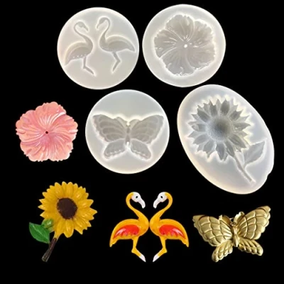 Image of Rolin Roly 4Pcs Resin Sunflower Moulds Butterfly Silicone Mould Flower Epoxy Mold Flamingo Casting Pendant Molds for Jewelry Craft DIY Making