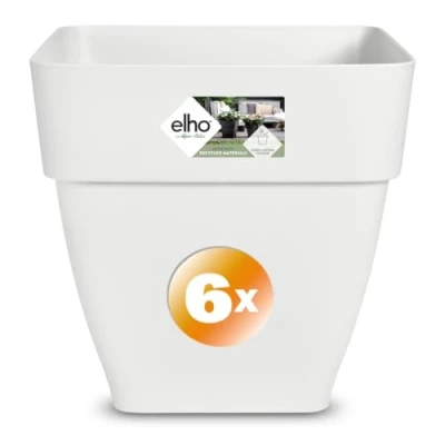 Image of Gardebruk® 6x Vibia Campana Square Flower Pots Sustainable Recycled Plastic Planter Box Plant Pot Frostproof Suitable for Indoor or Outdoor Use 36x35cm White
