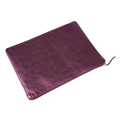 Image of Clairefontaine Ref 400025C Cuirisé&#039; Leather Universal Flat Pouch 23 x 32cm, Made From Genuine Lambskin Leather, Metal Zip With Puller Cherry