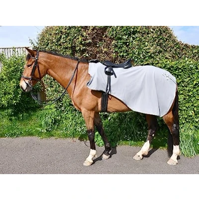 Image of Rhinegold Embroidered Ride On Rug, Fly Rugs for Horses, Pony Grey