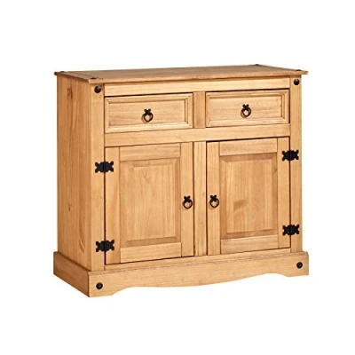 Image of Home Source Corona Storage Cupboard Solid Pine 2 Drawer Door Wooden Mexican Cabinet